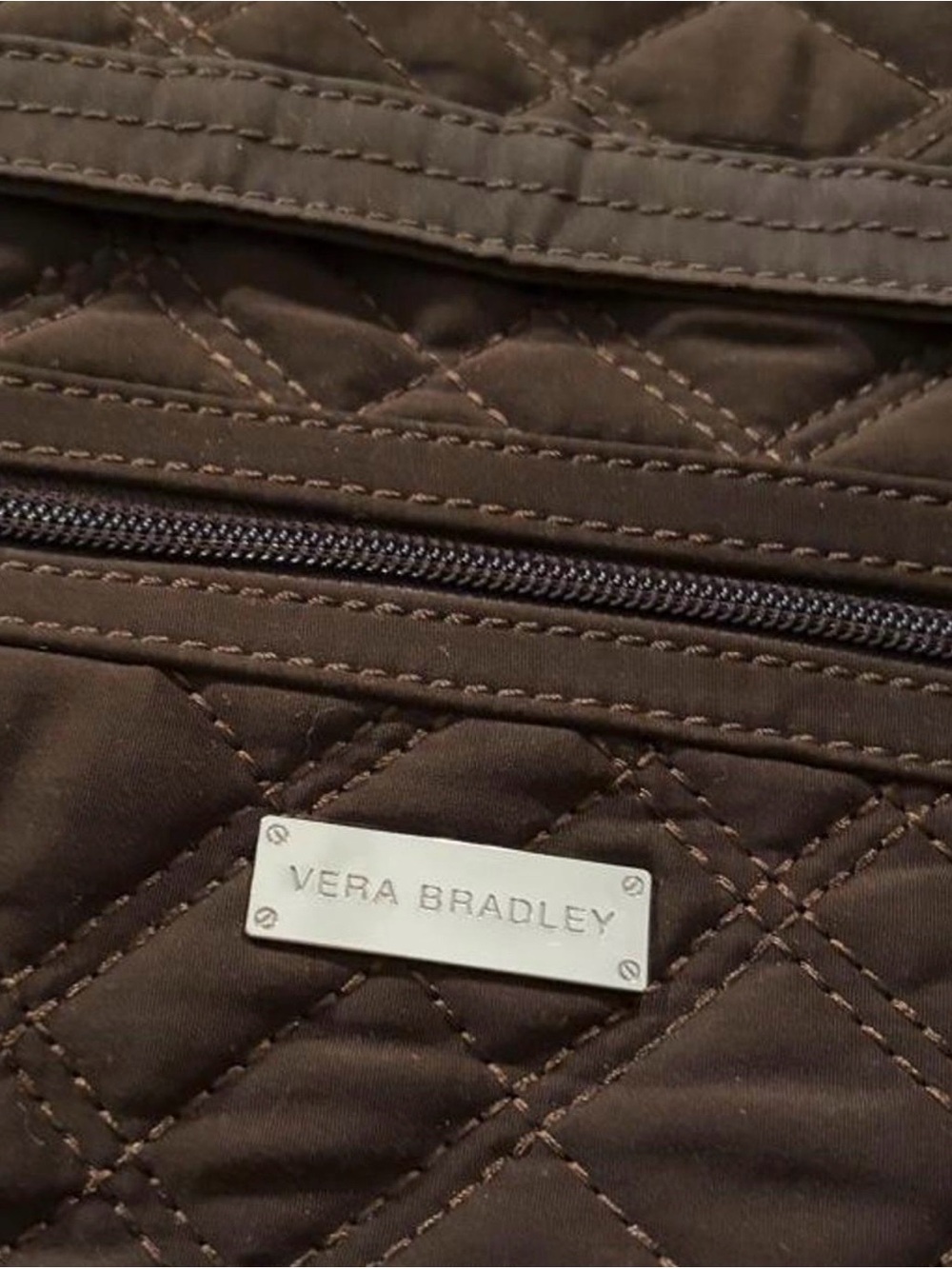 Vera Bradley Espresso Brown quilted shoulder bag with diamond stitching - Picture 2 of 8